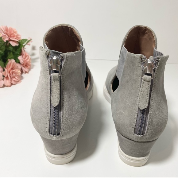 Linea Paolo AMANDA Grey Suede Perforated Elastic Gore Cut Out Wedge Sneakers - Picture 5 of 14